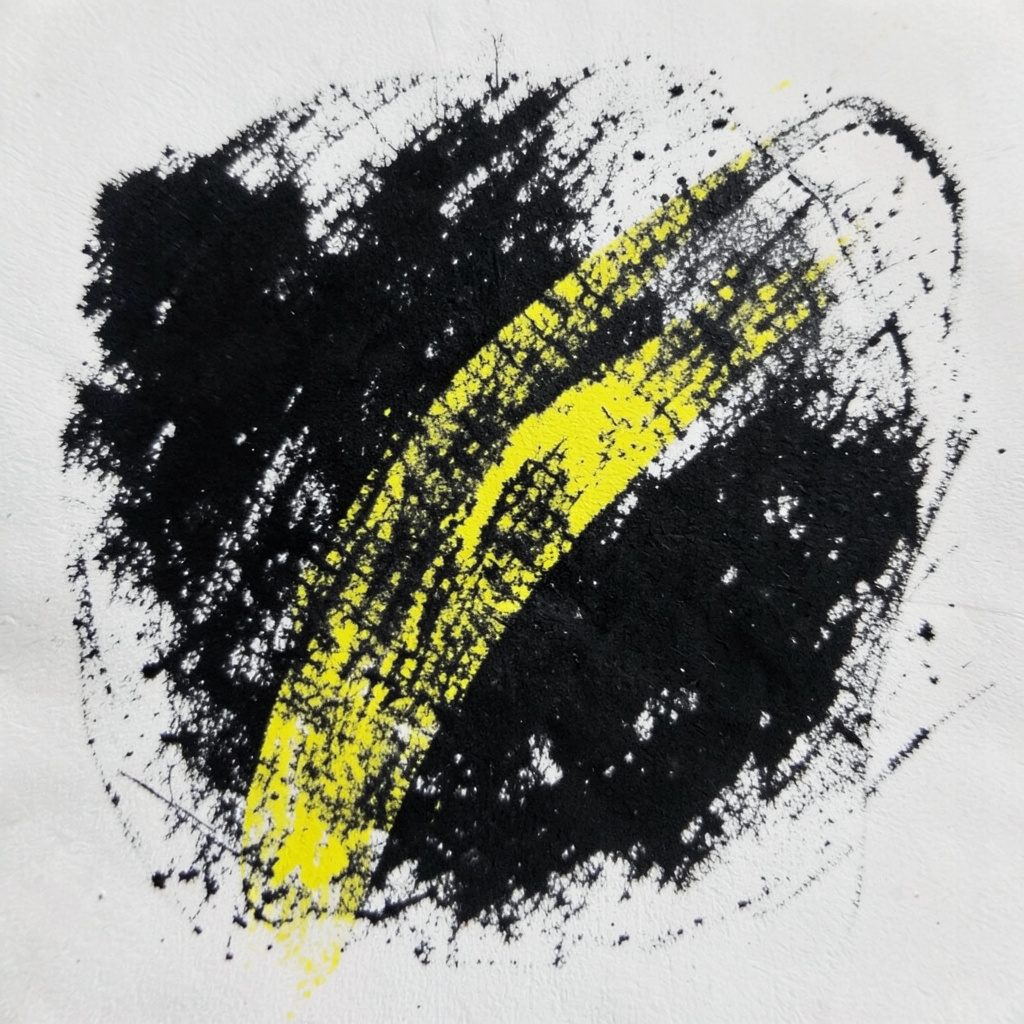 A monochrome charcoal sketch of overlapping pages and a fountain pen on a navy surface, accented with a thin golden line, evoking a calm writing space.